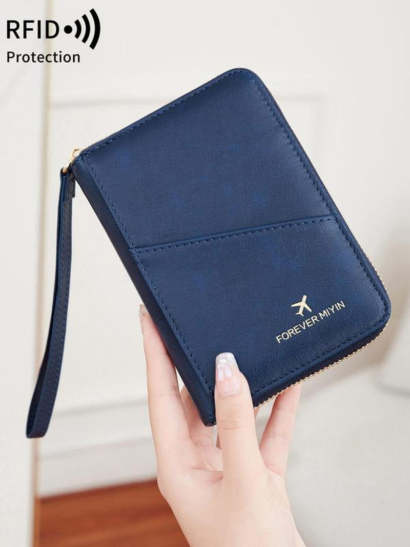 Solid Color Passport Case, Multi-Functional Zipper Travel Card Holder, RFID Blocking 