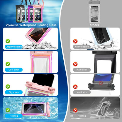 Viyawise  Waterproof Phone Pouch - IPX8 Certified & Floatable Design  5 Holographic Colors  Fits Most Smartphones Beach Cruise Swim 