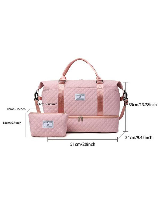 Large Capacity Travel Bag Set, Letter Pattern Zipper Travel Bag with Shoe Compartment, Casual Sports Fitness Bag Unisex