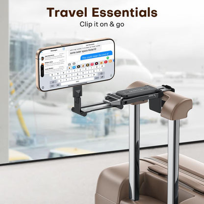 OMOTON Magnetic Phone Tripod Stand - Foldable Travel Mount with 360 Rotating Shaft Adjustable Ring Grip Selfie Stick Clamping Mount & Hook for Desk Airplane Luggage Outdoor 