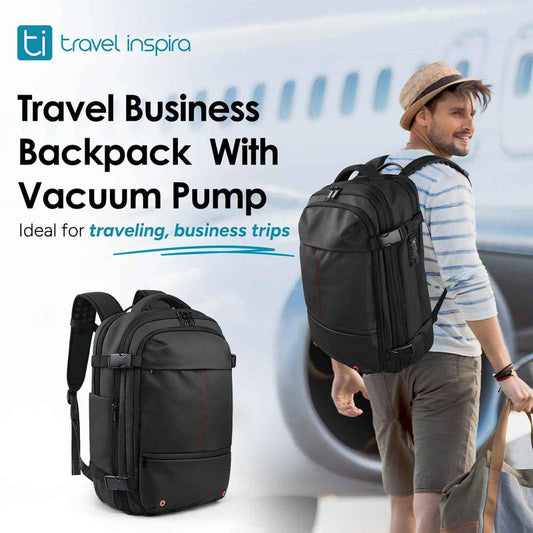 Travel Inspira, Carry-On Travel Backpack, 55L Expandable Vackpack with Vacuum Compression