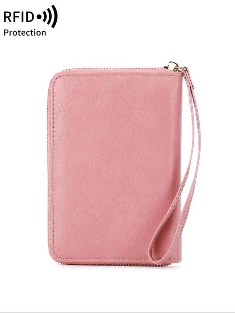 Solid Color Passport Case, Multi-Functional Zipper Travel Card Holder, RFID Blocking 