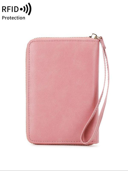 Solid Color Passport Case, Multi-Functional Zipper Travel Card Holder, RFID Blocking 