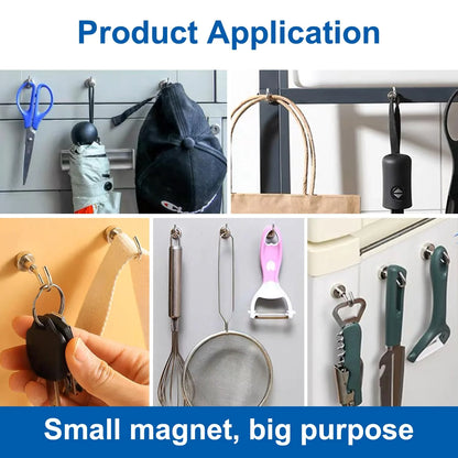 Magnetic Hooks, 25 Lbs + Heavy Duty Earth Magnets with Hook for Refrigerator, Cruise Hook, Grill(Silver, Pack of 6)