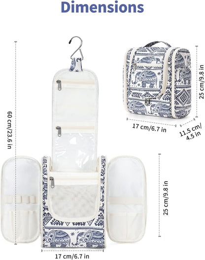 Small Hanging Toiletry Travel Makeup Bag Organizer (Medium, Elephant)