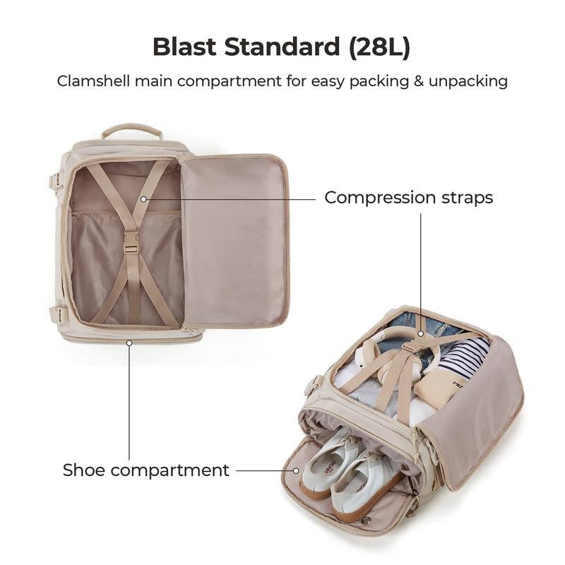 Carry On Travel Backpack, 15.6" Laptop, Waterproof, Quick Access, Fits 40Oz Water Bottle