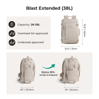 Carry On Travel Backpack, 15.6" Laptop, Waterproof, Quick Access, Fits 40Oz Water Bottle