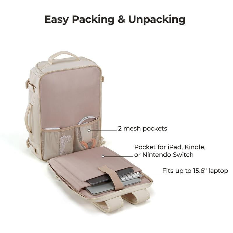 Carry On Travel Backpack, 15.6" Laptop, Waterproof, Quick Access, Fits 40Oz Water Bottle