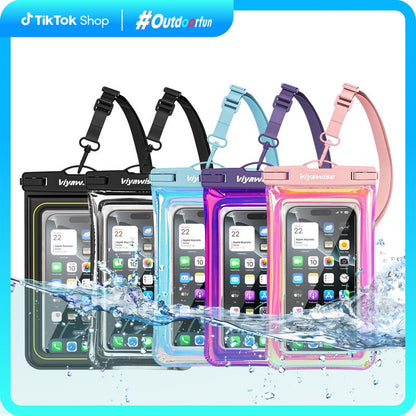 Viyawise  Waterproof Phone Pouch - IPX8 Certified & Floatable Design  5 Holographic Colors  Fits Most Smartphones Beach Cruise Swim 