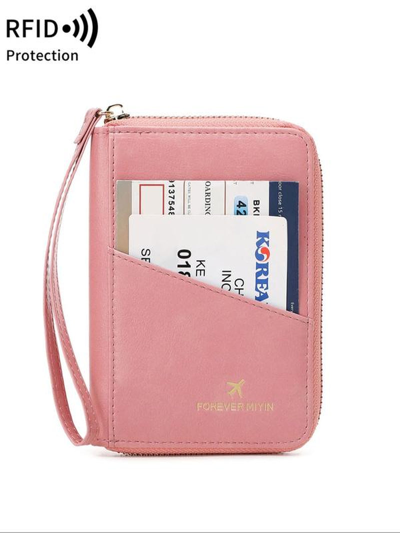 Solid Color Passport Case, Multi-Functional Zipper Travel Card Holder, RFID Blocking 