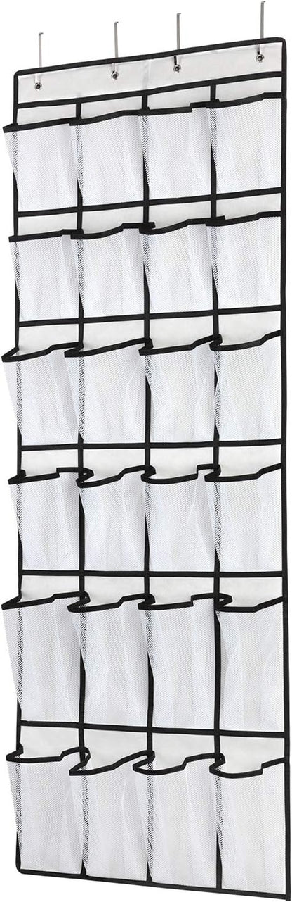 Over the Door Shoe Organizer with 24 Mesh Large Pockets White