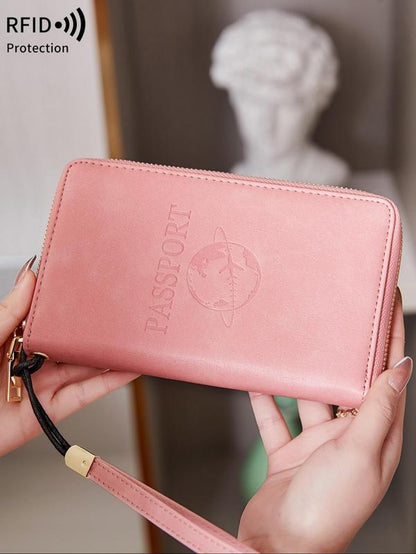 Simple Plain Passport Cases, Multi-Functional Zipper Travel Card Holder, RFID Blocking 