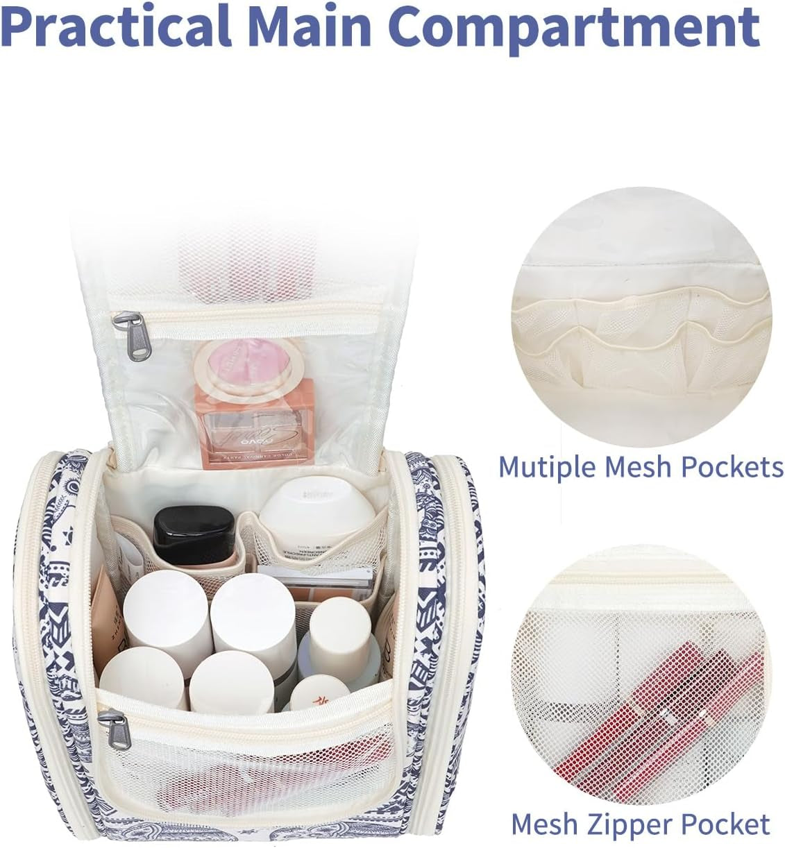 Small Hanging Toiletry Travel Makeup Bag Organizer (Medium, Elephant)