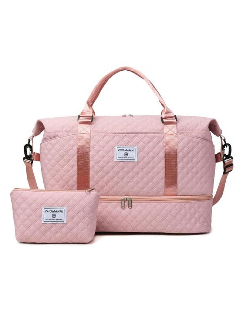 Large Capacity Travel Bag Set, Letter Pattern Zipper Travel Bag with Shoe Compartment, Casual Sports Fitness Bag Unisex