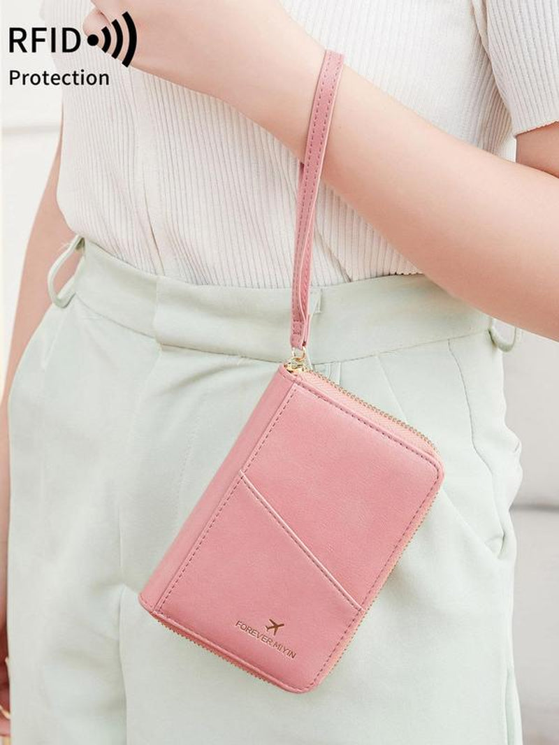 Solid Color Passport Case, Multi-Functional Zipper Travel Card Holder, RFID Blocking 