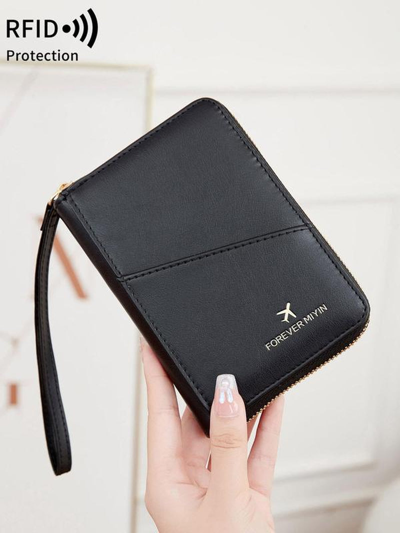 Solid Color Passport Case, Multi-Functional Zipper Travel Card Holder, RFID Blocking 