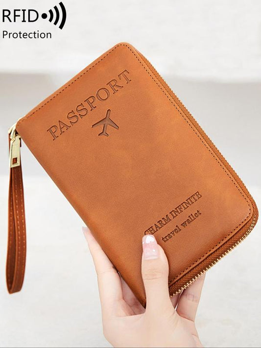 Simple Plain Passport Cases, Multi-Functional Zipper Travel Card Holder, RFID Blocking 