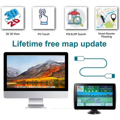 GPS Navigator for Car Truck RV with Latest Map 7 In. Touch Screen Support Voice Turn Direction/Speed & Red Light Warning